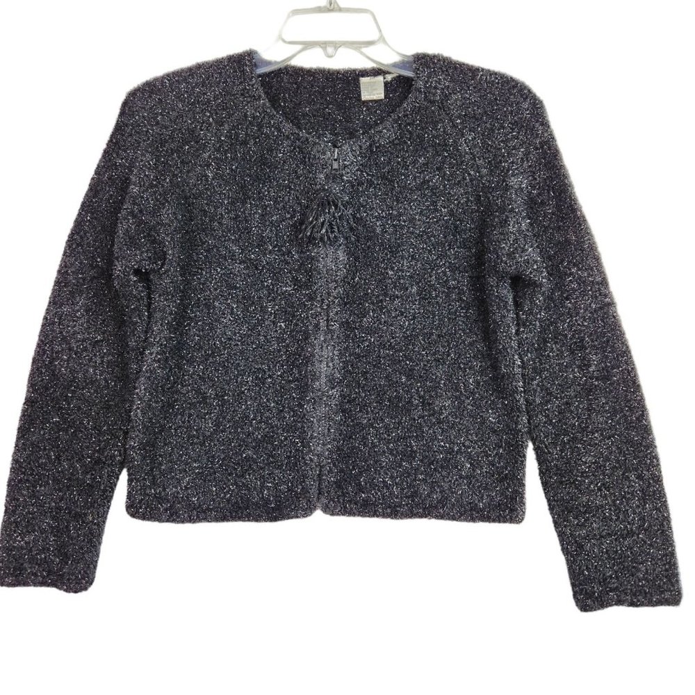 Vintage Michael Simon Womens Cardigan Size S Black Sparkle Eyelash Front Zip